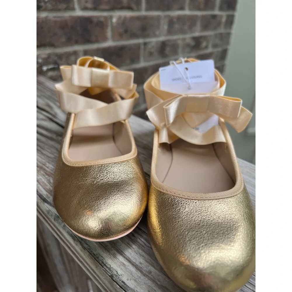 Janie and Jack NWT Ballet Flats Juno Valentine 3K Gold  Coquette Ribbon